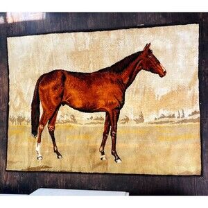 Vintage Thoroughbred Horse Equestrian Throw Rug or Wall Hanging Cottage barn